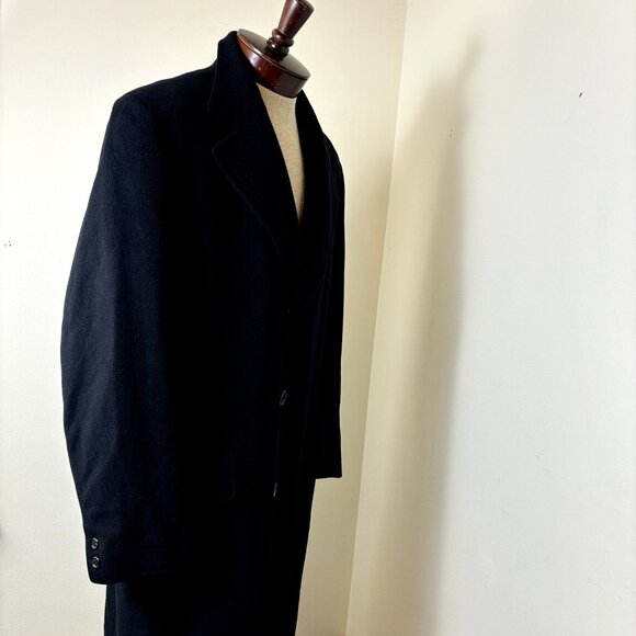 Bespoke Mr. Divine Size 44 Men's Black Pure Cashmere Hand Tailored Overcoat - Picture 3 of 8